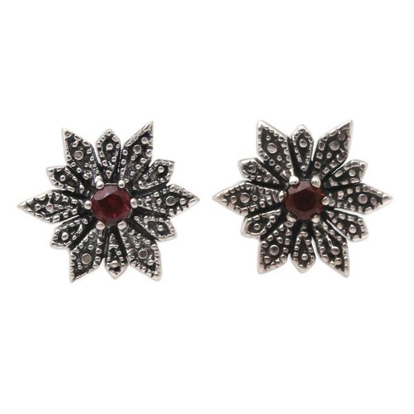 Alternate image for Sterling Silver and Garnet Button Earrings Warm Horizon