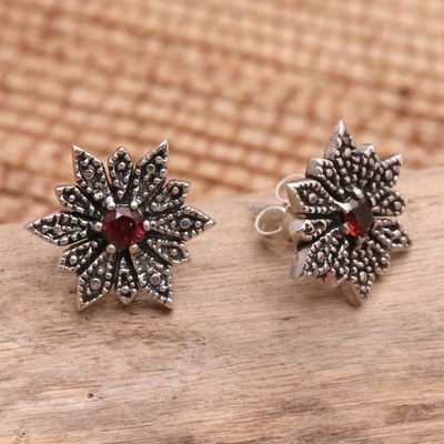 Alternate image for Sterling Silver and Garnet Button Earrings Warm Horizon