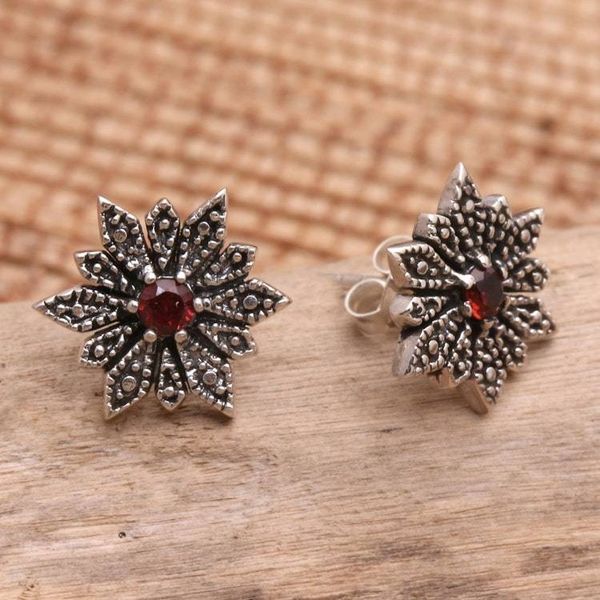 Alternate image for Sterling Silver and Garnet Button Earrings Warm Horizon