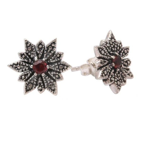 Alternate image for Sterling Silver and Garnet Button Earrings Warm Horizon