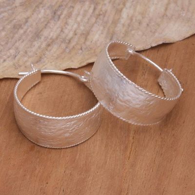 Primary image for Hand Crafted Sterling Silver Hoop Earrings Good Spirit in Silver
