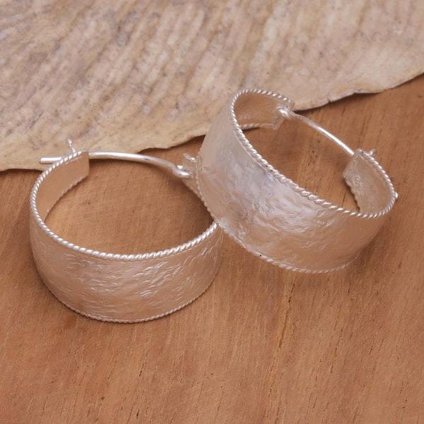Alternate image for Hand Crafted Sterling Silver Hoop Earrings Good Spirit in Silver