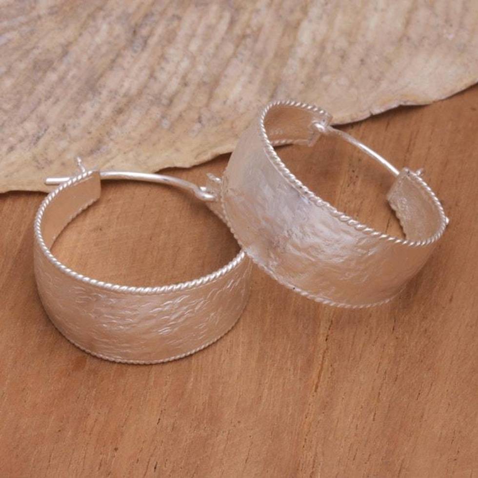 Hand Crafted Sterling Silver Hoop Earrings 'Good Spirit in Silver'