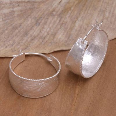 Alternate image for Hand Crafted Sterling Silver Hoop Earrings Good Spirit in Silver