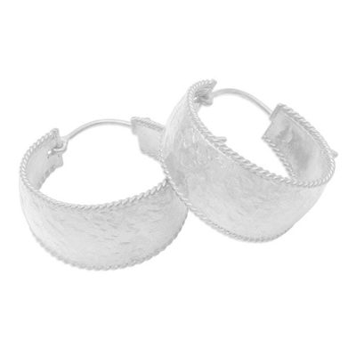 Alternate image for Hand Crafted Sterling Silver Hoop Earrings Good Spirit in Silver