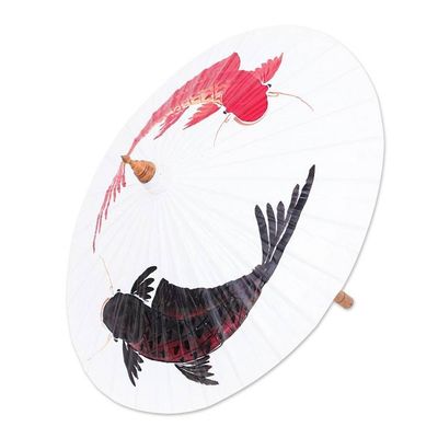 Alternate image for Hand-Painted Cotton and Bamboo Thai Parasol with Fish Motif Charming Couple
