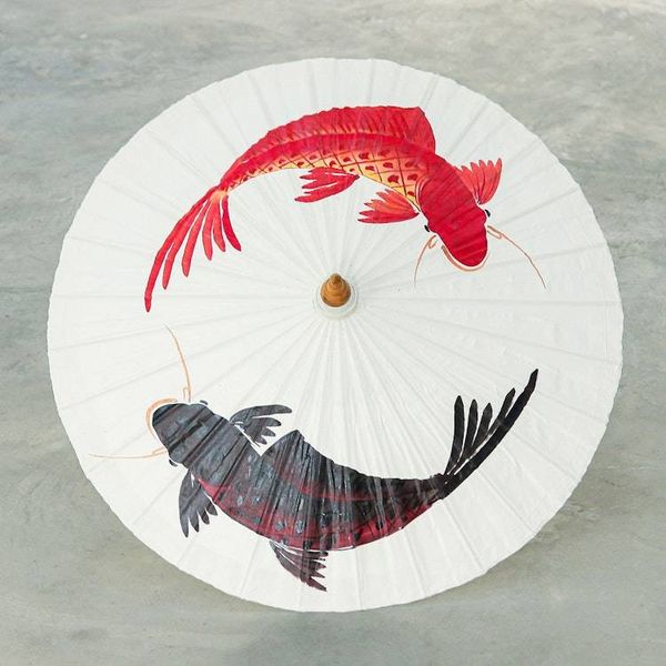 Alternate image for Hand-Painted Cotton and Bamboo Thai Parasol with Fish Motif Charming Couple