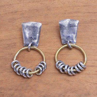 Primary image for Modern Sterling Silver and Brass Dangle Earrings from Bali Nine Rings
