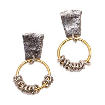 Alternate image for Modern Sterling Silver and Brass Dangle Earrings from Bali Nine Rings