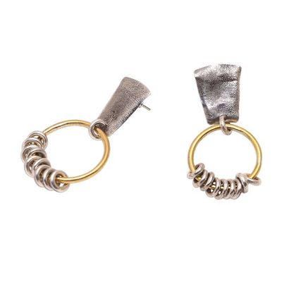 Alternate image for Modern Sterling Silver and Brass Dangle Earrings from Bali Nine Rings