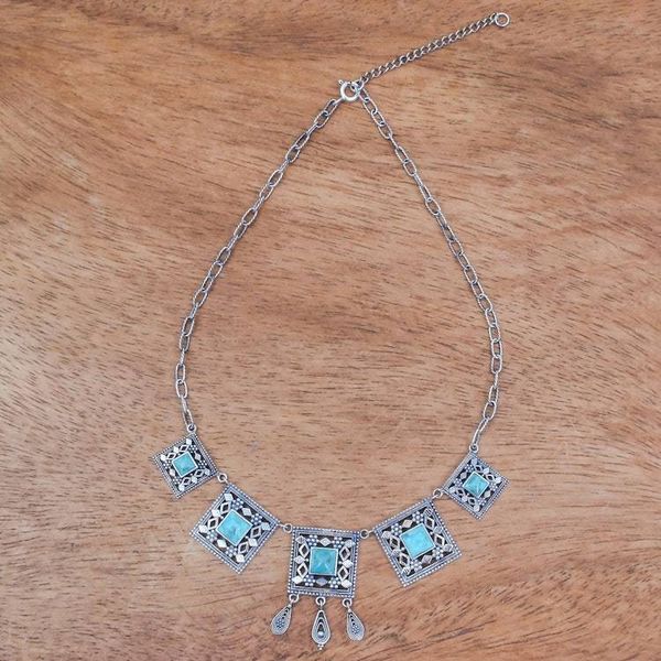 Alternate image for Handmade Silver Necklace with Reconstituted Turquoise Allure of the Sky