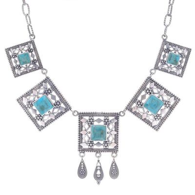 Alternate image for Handmade Silver Necklace with Reconstituted Turquoise Allure of the Sky