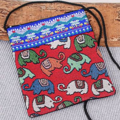 Primary image for Thai Handcrafted Cotton-Blend Sling Many Elephants in Blue