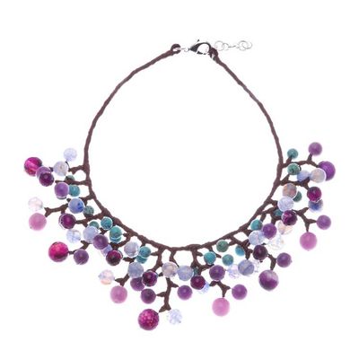 Alternate image for Purple and Blue Multi-Gemstone Waterfall Choker Necklace Spring Bubbles