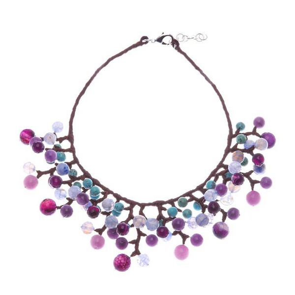 Alternate image for Purple and Blue Multi-Gemstone Waterfall Choker Necklace Spring Bubbles