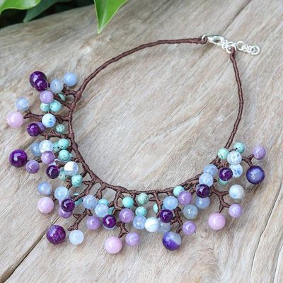Alternate image for Purple and Blue Multi-Gemstone Waterfall Choker Necklace Spring Bubbles