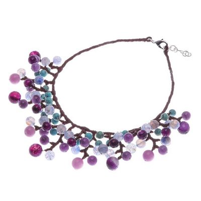 Alternate image for Purple and Blue Multi-Gemstone Waterfall Choker Necklace Spring Bubbles