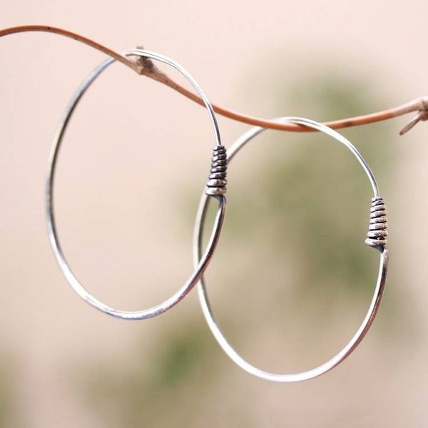Alternate image for Simple Sterling Silver Hoop Earrings from Bali Spiral Tails