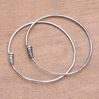 Alternate image for Simple Sterling Silver Hoop Earrings from Bali Spiral Tails