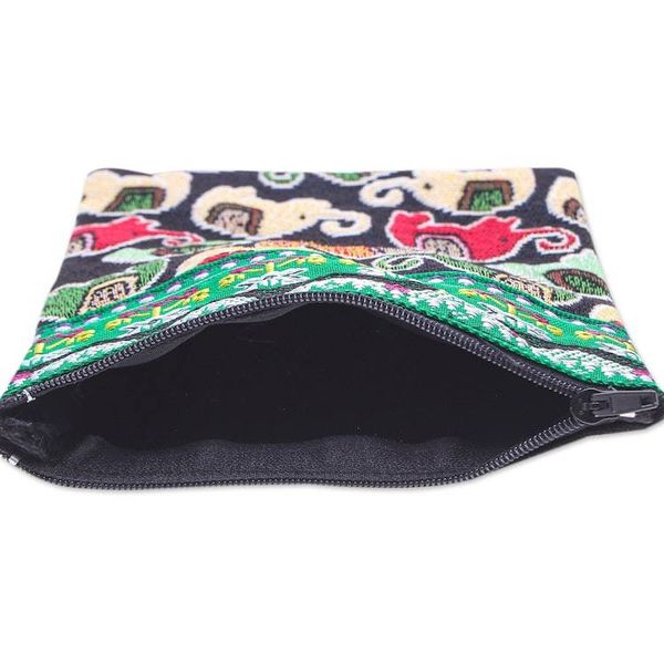 Alternate image for Small Handcrafted Cotton-Blend Shoulder Bag Many Elephants in Green