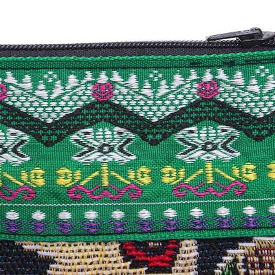Alternate image for Small Handcrafted Cotton-Blend Shoulder Bag Many Elephants in Green