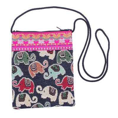 Alternate image for Small Cotton Blend Sling from Thailand Many Elephants in Pink