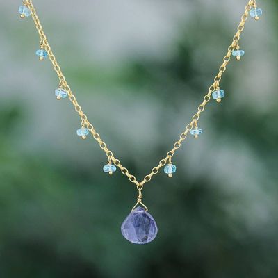 Alternate image for 18k Gold Plated Iolite and Apatite Pendant Necklace Sea Change