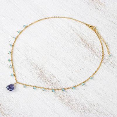 Alternate image for 18k Gold Plated Iolite and Apatite Pendant Necklace Sea Change
