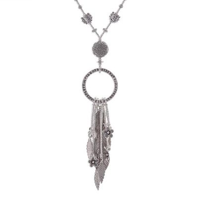 Alternate image for Feather and Flower 950 Silver Y-Necklace Feather Ring