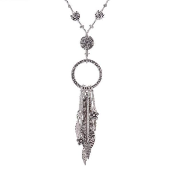 Alternate image for Feather and Flower 950 Silver Y-Necklace Feather Ring