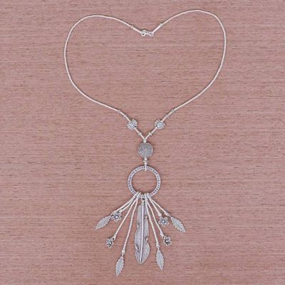 Alternate image for Feather and Flower 950 Silver Y-Necklace Feather Ring