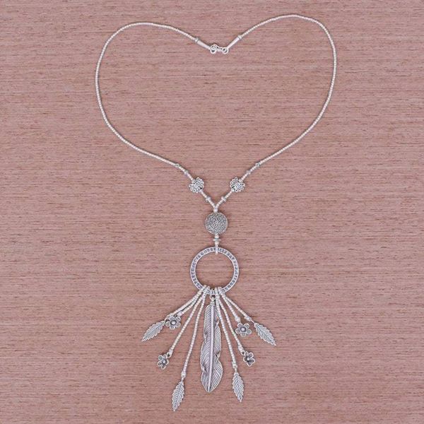 Alternate image for Feather and Flower 950 Silver Y-Necklace Feather Ring