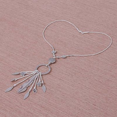 Alternate image for Feather and Flower 950 Silver Y-Necklace Feather Ring