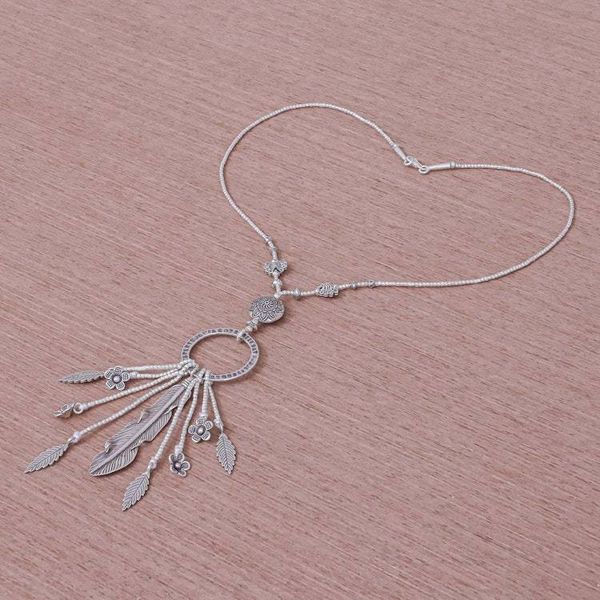 Alternate image for Feather and Flower 950 Silver Y-Necklace Feather Ring