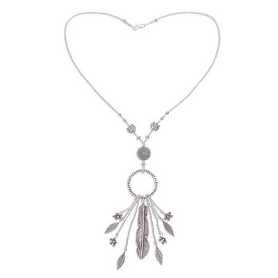 Alternate image for Feather and Flower 950 Silver Y-Necklace Feather Ring