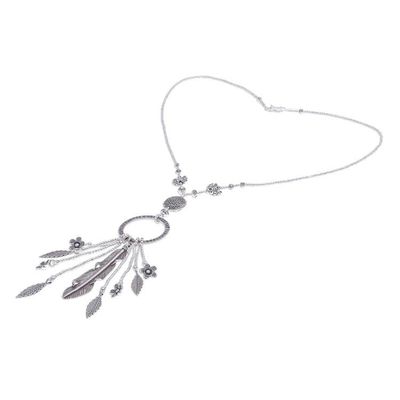 Alternate image for Feather and Flower 950 Silver Y-Necklace Feather Ring