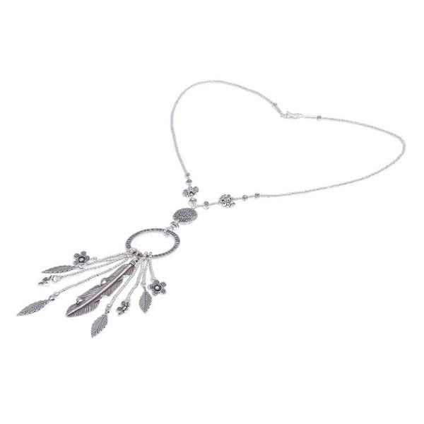 Alternate image for Feather and Flower 950 Silver Y-Necklace Feather Ring
