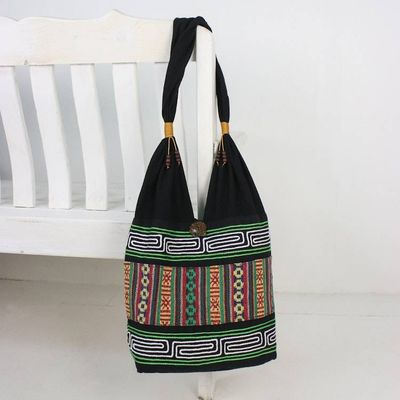 Primary image for Embroidered Multicolored Cotton Shoulder Bag from Thailand Thai Hillside