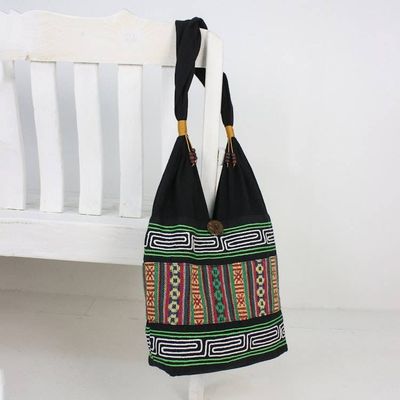 Alternate image for Embroidered Multicolored Cotton Shoulder Bag from Thailand Thai Hillside