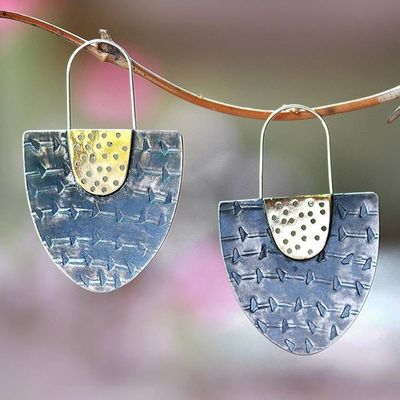 Primary image for Modern Sterling Silver and Brass Hoop Earrings from Bali Ubud Rainbow