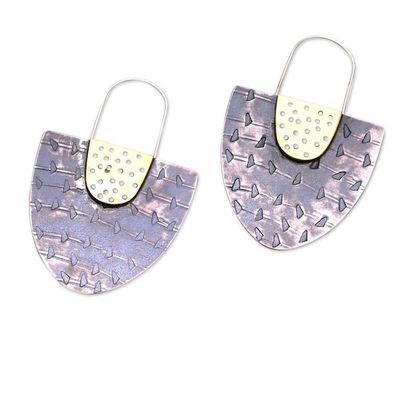 Alternate image for Modern Sterling Silver and Brass Hoop Earrings from Bali Ubud Rainbow