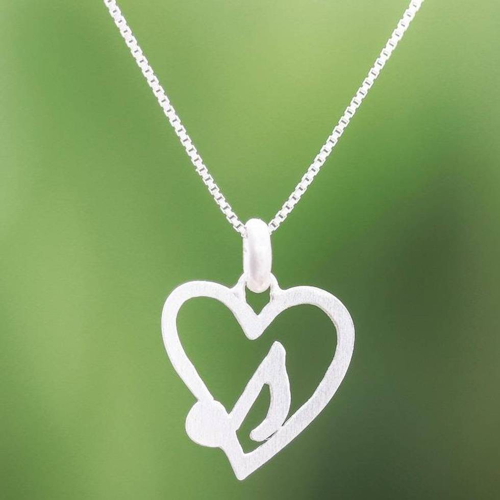 Music-Themed Sterling Silver Heart Pendant Necklace 'Music in the Heart'