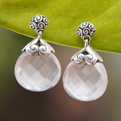 Primary image for Drop-Shaped 13-Carat Rose Quartz Dangle Earrings Romance Drop
