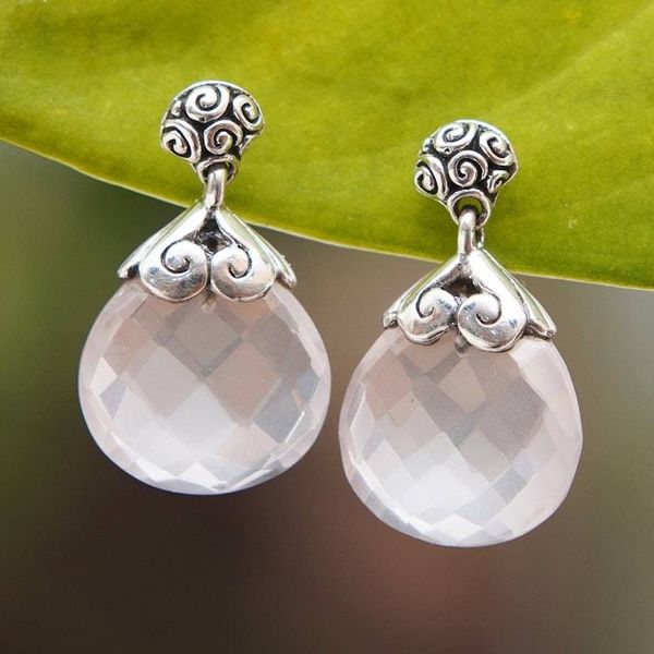Alternate image for Drop-Shaped 13-Carat Rose Quartz Dangle Earrings Romance Drop