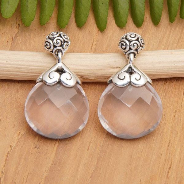 Alternate image for Drop-Shaped 13-Carat Rose Quartz Dangle Earrings Romance Drop