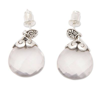 Alternate image for Drop-Shaped 13-Carat Rose Quartz Dangle Earrings Romance Drop