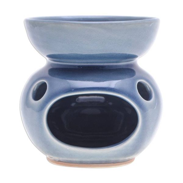 Alternate image for Blue Thai Celadon Ceramic Oil Burner with Orchid Motif Sublime Orchid