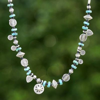 Primary image for Hill Tribe Silver Reconstituted Turquoise Charm Necklace Spiral Serenity