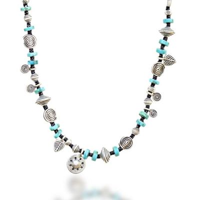 Alternate image for Hill Tribe Silver Reconstituted Turquoise Charm Necklace Spiral Serenity