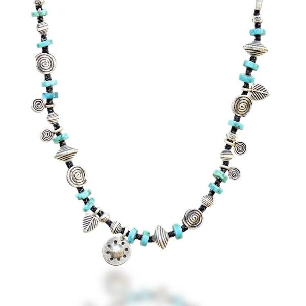Alternate image for Hill Tribe Silver Reconstituted Turquoise Charm Necklace Spiral Serenity